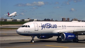NEW YORK, NY - APRIL 28, 2015: A JetBlue Airways passenger aircraft (Airbus A320) taxis at LaGuardia Airport in New York City, New York. (Photo by Robert Alexander/Getty Images)