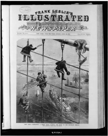 El puente fue diseñado por una firma de ingenieros propiedad de John Augustus Roebling, de Trenton (Nueva Jersey).