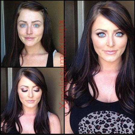 Sophie Dee antes y después del maquillaje.