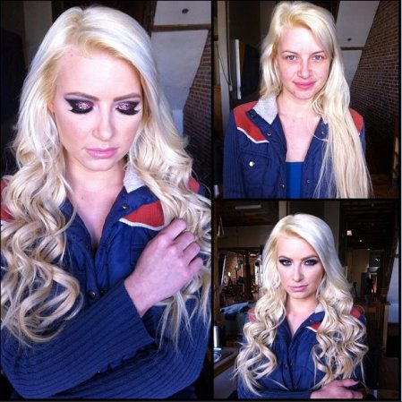 Annikka Albrite antes y después del maquillaje.