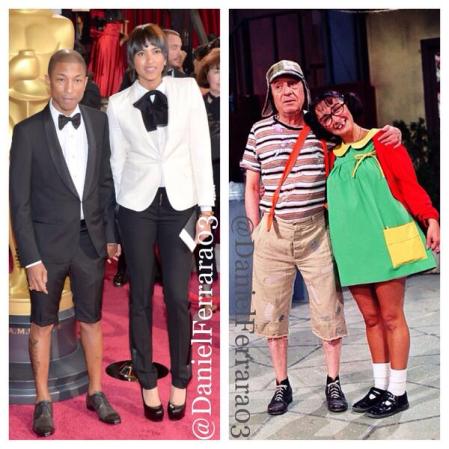 El look del cantante Pharrell Williams y su esposa fue comparado al de El Chavo y la Chilindrina
