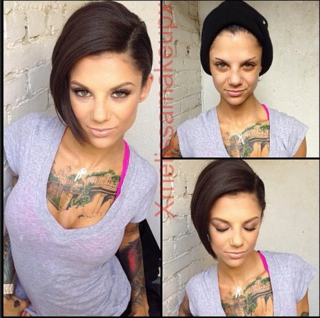 Bonnie Rotten antes y después del maquillaje.