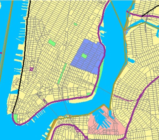 Alphabet City (Ciudad Alfabeto). Fue antiguamente un vecindario peligroso, hoy es parte del East Village en el bajo Manhattan. Su nombre proviene de las avenidas A, B, C, y D, las únicas avenidas en Manhattan nombradas con una sola letra.