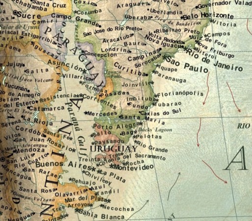 Aunque a primera vista no parece que haya grandes cambios, una vez que se analiza el mapa de cerca, se ve que Rio de Janeiro y Sao Paulo en Brasil, y Montevideo en Uruguay, serían parte del Mar Atlántico.