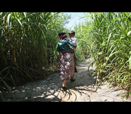 Una familia indígena de Guatemala cruza la frontera hacia Talismán, México, a través del rio Suchiate