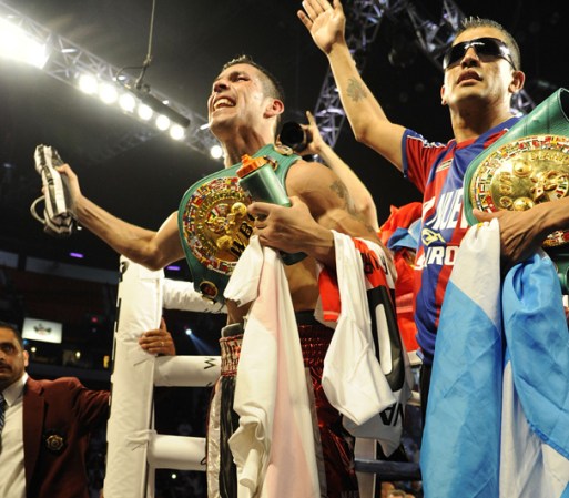 LAS VEGAS, NV - SEPTEMBER 15: Sergio Martinez celebrates after defeating Julio Cesar Chavez Jr. in twelve rounds by unanimous decision for their WBC middleweight title fight at the Thomas & Mack Center on September 15, 2012 in Las Vegas, Nevada. (Photo by Jeff Bottari/Getty Images)
