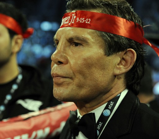 LAS VEGAS, NV - SEPTEMBER 15: Julio Cesar Chavez Sr. awaits the fight decision in the corner of Julio Cesar Chavez Jr. after the fight against Sergio Martinez for their WBC middleweight title fight at the Thomas & Mack Center on September 15, 2012 in Las Vegas, Nevada. (Photo by Jeff Bottari/Getty Images)