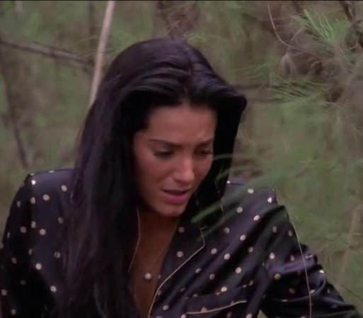 Amanda despierta nuevamente muy inquieta en el bosque junto al cuerpo de Ricardo y la pistola. Sale espantada corriendo.