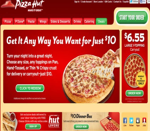 Pizza Hut <br /> Industria: restaurante <br /> Puestos: empleado para atención al cliente, teleoperador, asistente para gerente de restaurant, chofer para delivery <br /> Plazas: Atlanta, Chicago, Dallas, Los Angeles, Minneapolis