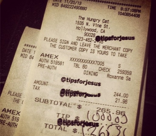 El 20 de noviembre dejó otra propina de $1,000 en el restaurante The Hungry Cat en Hollywood.