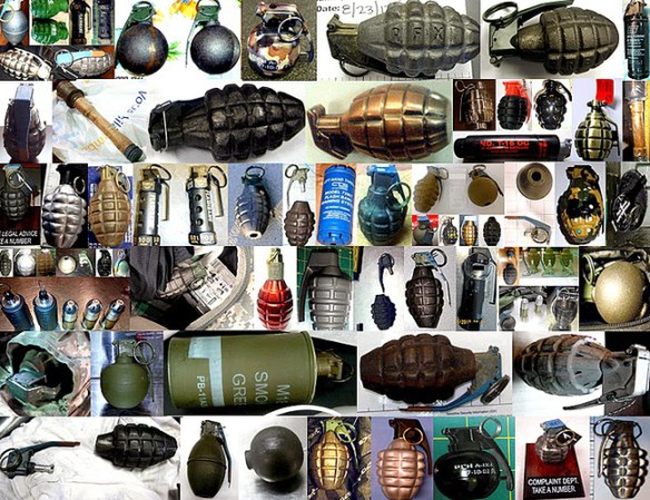 Las armas, explosivos y réplicas en estas fotos fueron incautados por la Administración de Seguridad del Transporte (TSA) durante diversos chequeos en distintos aeropuertos de EEUU.