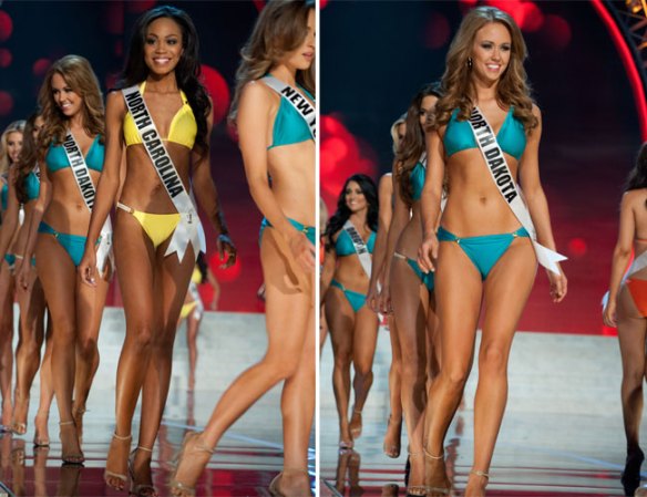 Las candidatas desfilan en traje de baño durante las etapas preliminares del certamen Miss USA.