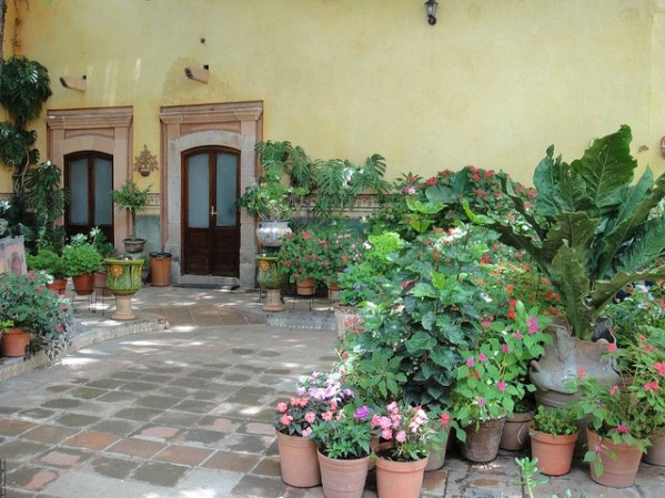 Las construcciones de la región tienen patios interiores que se decoran con macetones y plantas.