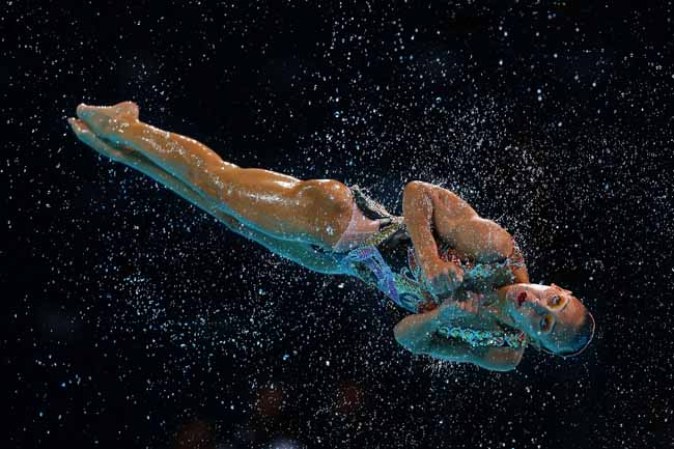 Competencia de natación sincronizada en Barcelona.