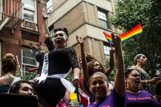 NEW YORK, NY - JUNE 30: Revelers ride on a float during the New York Gay Pride Parade on June 30, 2013 in New York City. This year's parade was a particularly festive occasion, due to the recent Supreme Court Ruling that it was unconstitutional to ban gay marriage. (Photo by Andrew Burton/Getty Images)