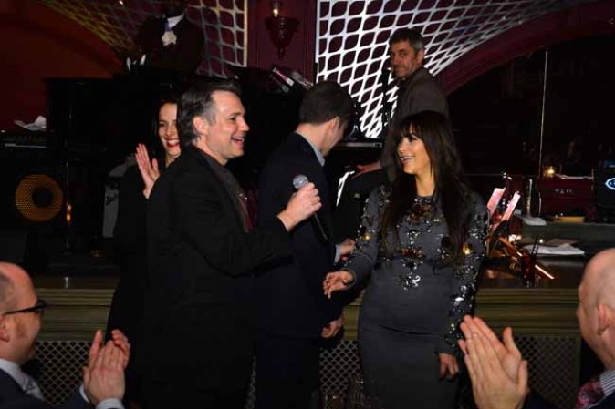 NEW YORK, NY - MARCH 27: (EXCLUSIVE COVERAGE) Jason Binn and Kim Kardashian speak at the DuJour Magazine Spring 2013 Issue Celebration at The Darby on March 27, 2013 in New York City. (Photo by Larry Busacca/Getty Images for DuJour)