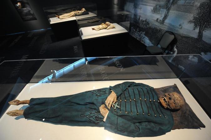 Momias de una familia húngara de nombre Orlovits, datan del siglo 18. Son parte de un grupo de momias que fueron descubiertas en 1994 al reconstruir una iglesia en Budapest. Al fondo se ve el hijo Johannes y la esposa Verónica quien padecía tuberculosis. Al frente le padre, Michael.