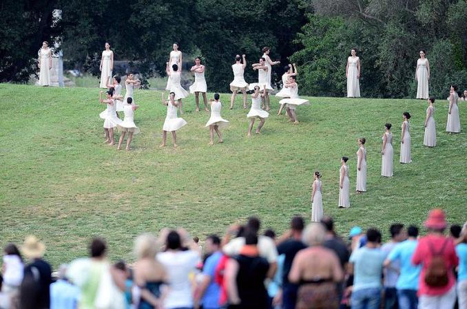 ATHENS, GREECE - MAY 10: Priestesses during the performance of 'the gable's on the hill during the Lighting Ceremony of the Olympic Flame at Ancient Olympia on May 10, 2012 in Olympia, Greece. (Photo by Jamie McDonald/Getty Images)