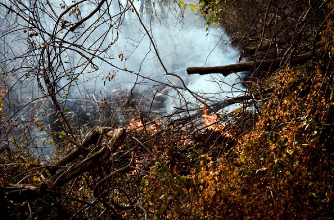 Un fuego forestal se ha desplaza por más de 50 acres de terreno en Rockland, Nueva York, mientras que las autoridades tratan de detenerlo antes de que alcance viviendas.
