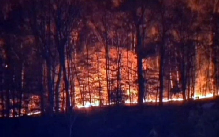 Un fuego forestal se ha desplaza por más de 50 acres de terreno en Rockland, Nueva York, mientras que las autoridades tratan de detenerlo antes de que alcance viviendas.