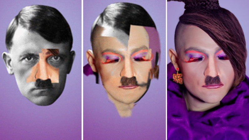 Fue por eso que decidió poner un poco de maquillaje, un peinado exótico y transformó a Hitler en una verdadera “drag queen”.