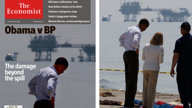 La revista “The Economist” recibió muchas críticas tras poner al presidente Barack Obama solo para dramatizar el problema del derrame de petróleo.