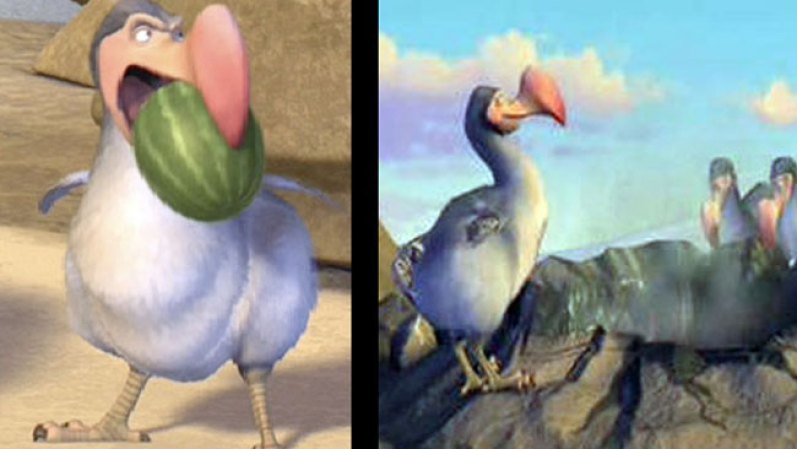Los "Dodos" protagonistas en La Edad de Hielo, ("Ice Age"), la película estadounidense de animación cuya primera versión salió a la luz en el 2002.