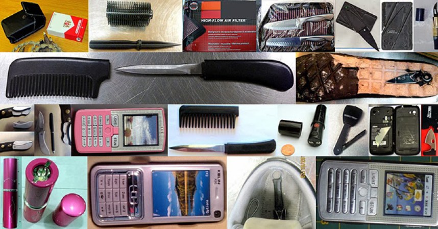 Las armas, explosivos y réplicas en estas fotos fueron incautados por la Administración de Seguridad del Transporte (TSA) durante diversos chequeos en distintos aeropuertos de EEUU.