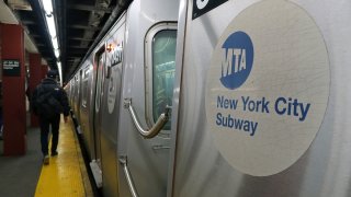 An MTA Subway pulls into a station