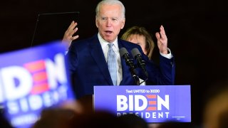 Democratic presidential hopeful former Vice President Joe Biden addresses a Super Tuesday event in Los Angeles on March 3, 2020.