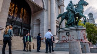 The statue of Theodore Roosevelt outside the American Museum of Natural History in New York