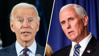 Democratic presidential candidate Joe Biden, left; Vice President Mike Pence at right.