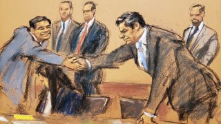 Imagen en dibujo del juicio contra El Chapo Guzmán