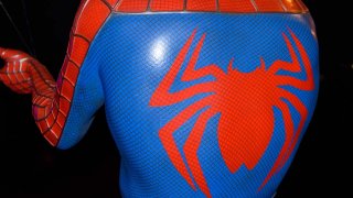close up of a spider man costume