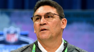 Washington Football Team head coach Ron Rivera interviews during the second day of the 2020 NFL Scouting Combine at Lucas Oil Stadium Feb. 26 in Indianapolis.