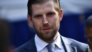 Eric Trump arrives as U.S. President Donald Trump and First Lady Melania Trump participate in a wreath-laying and deliver remarks at the New York City Veterans Day Parade, Nov. 11, 2019.