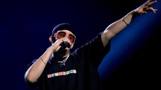 In this March 5, 2020, file photo, Bad Bunny performs onstage during the 2020 Spotify Awards at the Auditorio Nacional in Mexico City, Mexico.