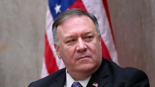In this Sept. 14, 2020, file photo, Secretary of State Mike Pompeo listens during the third annual US-Qatar Strategic Dialogue at the State Department in Washington, DC.