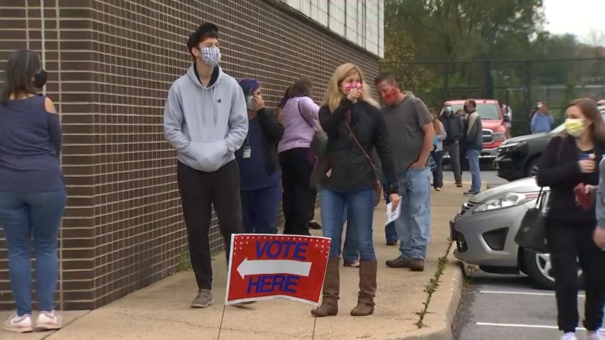 Voters in line at a polling site