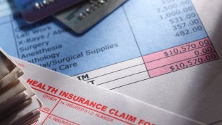 A health insurance claim form on a medical bill.