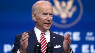 President-elect Joe Biden delivers remarks about the U.S. economy during a press briefing at the Queen Theater on November 16, 2020, in Wilmington, Delaware.