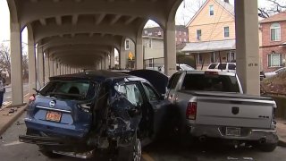 Police said a gray 2011 Dodge ram was speeding down Rockaway Freeway and crashed into a 2018 Nissan Rouge driven by a married couple