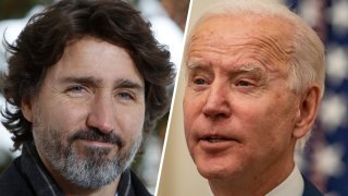 Combinación de fotografías del presidente Joe Biden y el primer ministro de Canadá, Justin Trudeau.