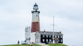 A view of the Montauk Point Lighthouse on April 01, 2021 in Montauk, New York
