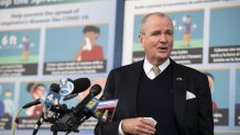 Phil Murphy, New Jersey's governor, speaks at a news conference after touring the New Jersey Convention and Exposition Center Covid-19 vaccination site in Edison, New Jersey, Jan. 15, 2021.