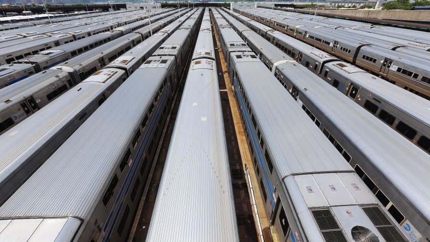 NEW YORK, NY – MAY 30:  Trains are parked at the Hudson Yards site following a news conference in Manhattan on May 30, 2013 in New York City.  U.S. Transportation Secretary Ray LaHood said $185 million in Federal Transit Administration funds will be used to construct an encasement around two proposed train tunnels at the site in order to prevent the type of tunnel flooding that happened during Hurricane Sandy as part of the larger ‘Gateway’ Amtrak tunnel project.  (Photo by Mario Tama/Getty Images)