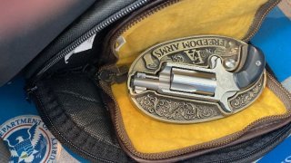 A small firearm tucked in a belt buckle was stopped at a TSA checkpoint at Newark Airport.