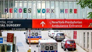 A view of the NewYork-Presbyterian Hospital ambulance entrance during the coronavirus pandemic on May 18, 2020 in New York City