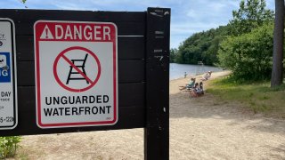 A sign at a beach showing there is no lifeguard on duty.