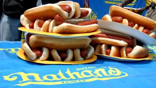 hotdogs stacked on top of eachother